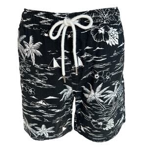 Forever 21 Men Black Tropical Print Shorts M Elastic Waist Hawaiian